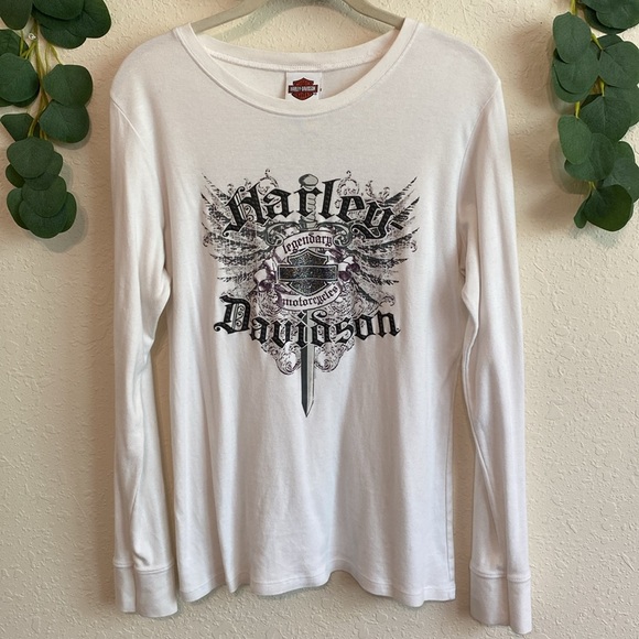 Harley-Davidson Tops - SOLD❣️❣️Y2K Grunge White Harley Davidson Shirt✨